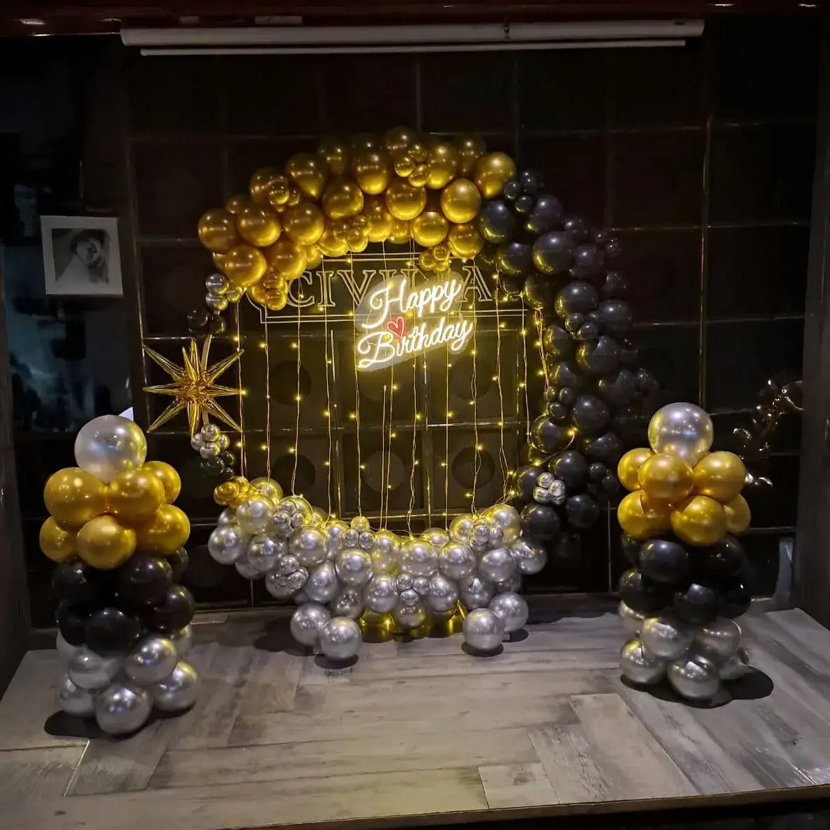 Midnight Golden & Black Birthday Balloon Arch