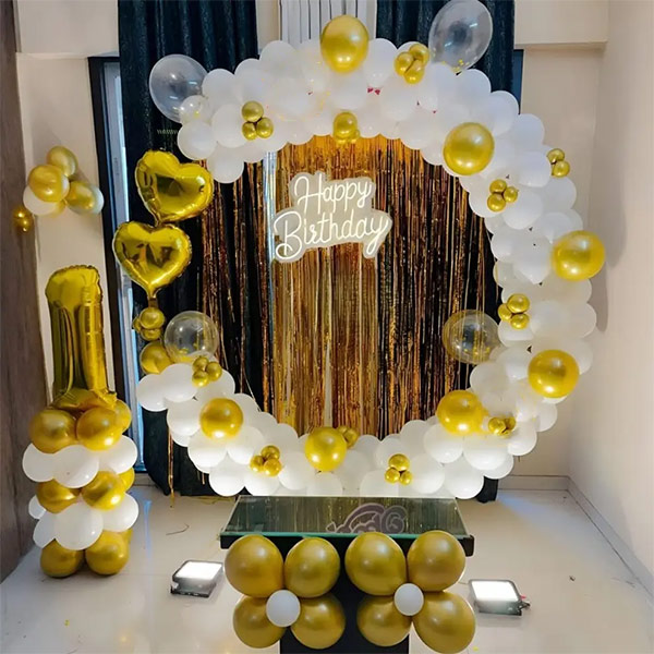 White & Golden Birthday Balloon Ring Decoration