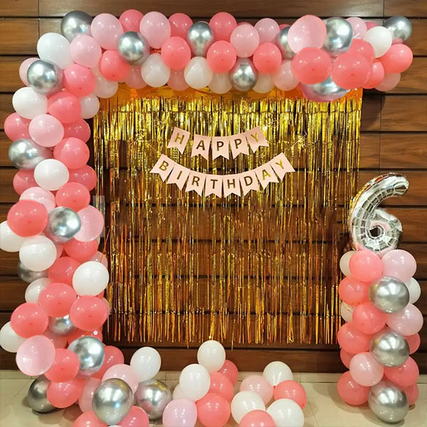 Pink & Silver Birthday Balloon Arch Decoration