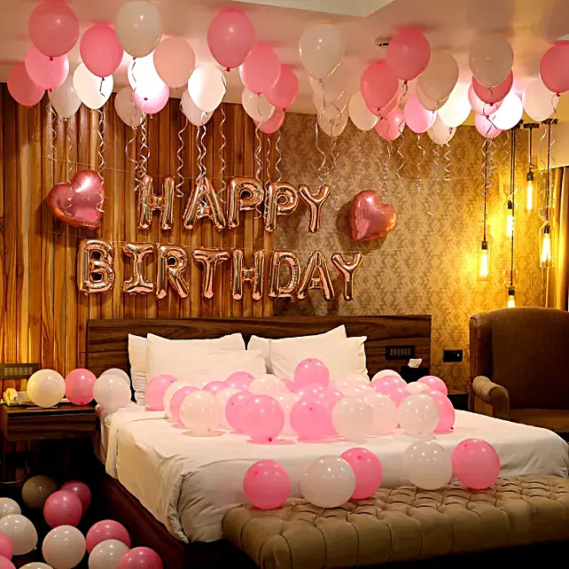 Pink & White Birthday Room Decoration