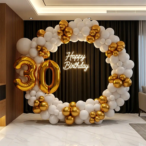 Premium White & Gold Birthday Backdrop Decoration