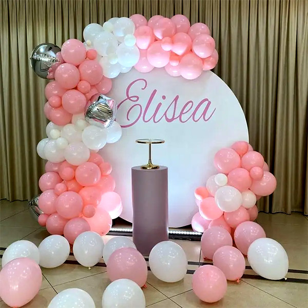Premium Pink & White Balloon Arch Backdrop