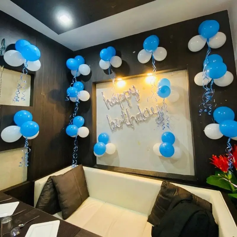 Blue and White Simple Birthday Decoration — balloon decoration in Delhi NCR