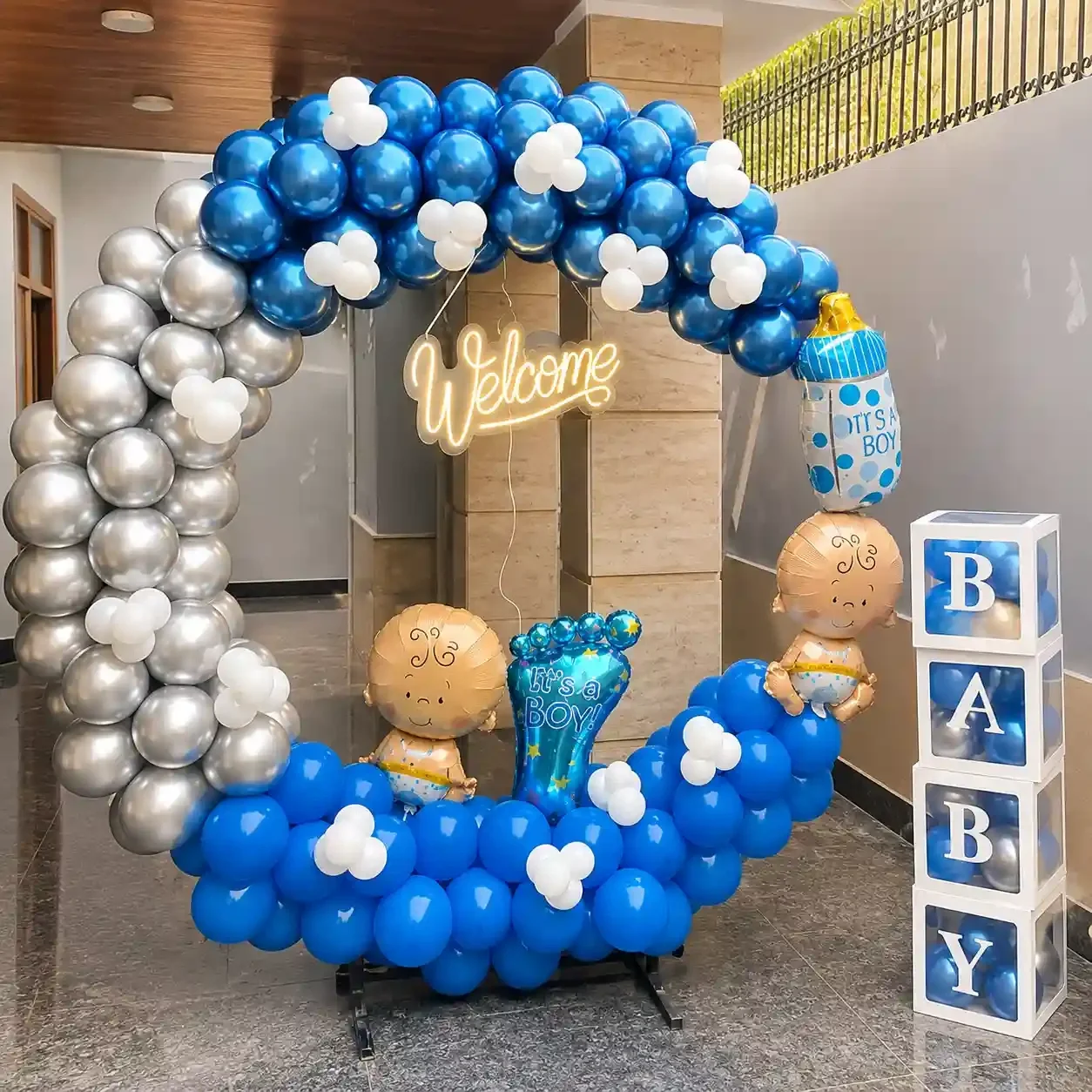 Welcome Baby Boy Ring Balloon Decor